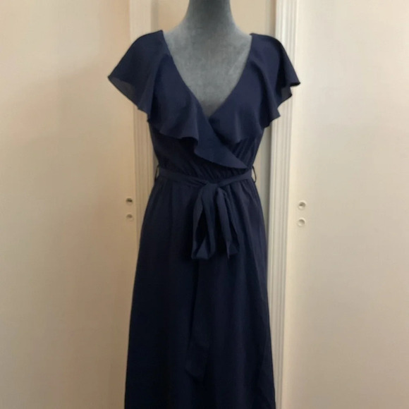 🩵 Flowy Sleeve Chiffon Bridesmaid Dresses Long V Neck - Picture 3 of 7